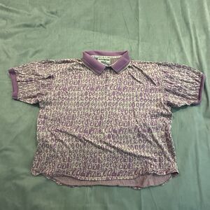 Vintage 90s Ixspa Shirt Mens Large Abstract Purple Golf Polo Button Short Sleeve